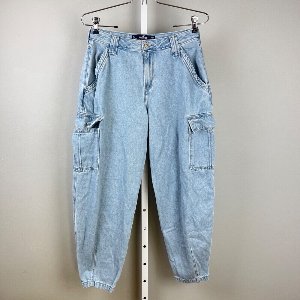 Hollister High Rise Balloon‎ Jeans Womens Size 7L Denim Cargo Pocket